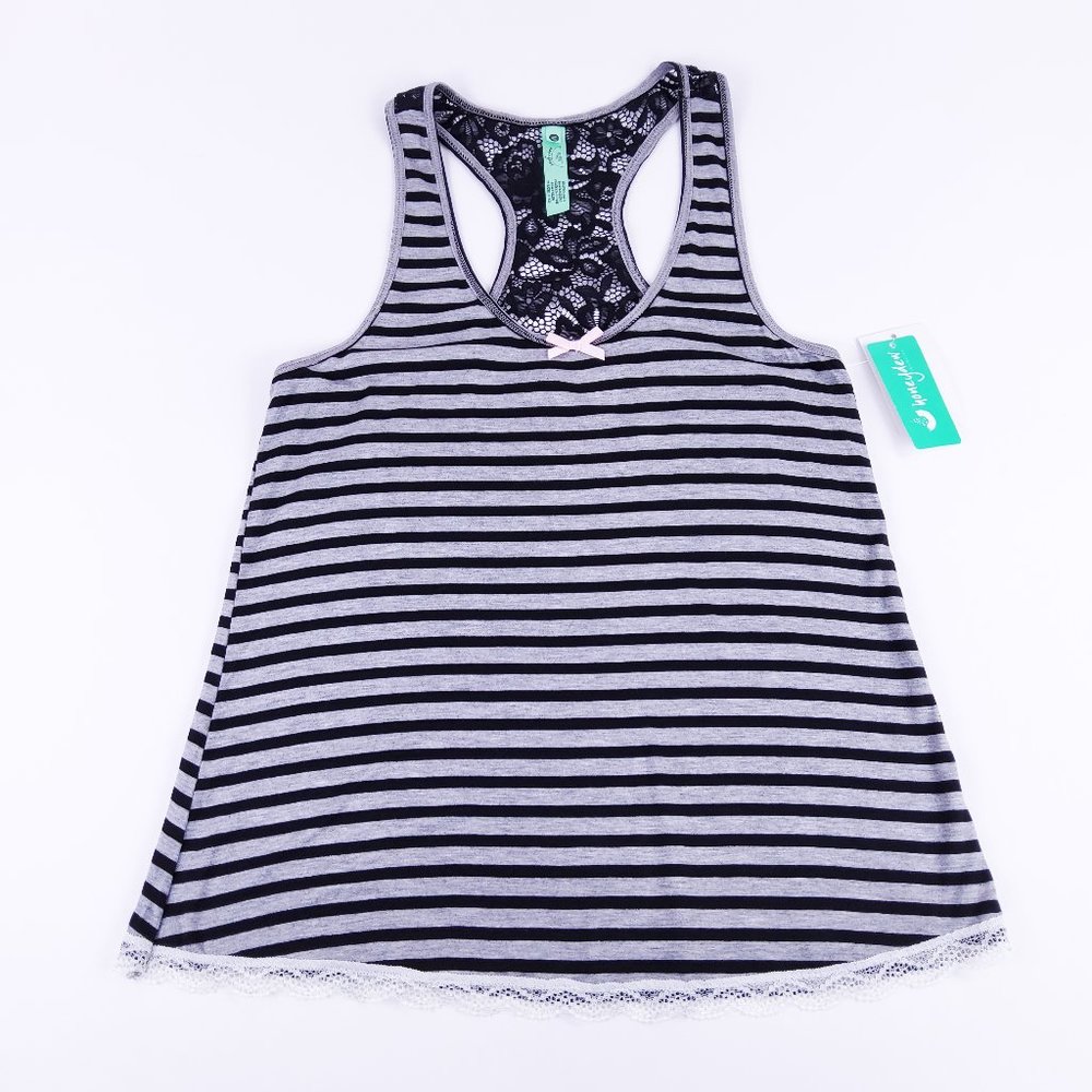 New Honeydew Intimates Camisole Black Gray Stripe Lace Racerback Size Medium